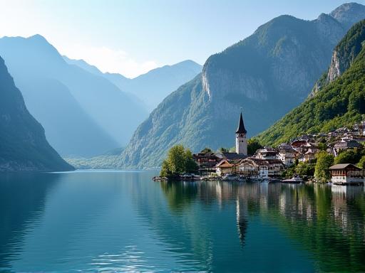Das Dorf Hallstatt am Hallstätter See